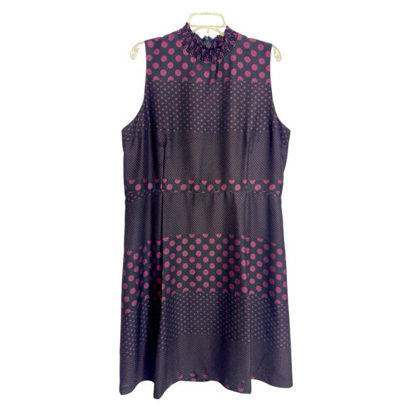 Dark Polka Dot Sleeveless Midi Dress 2XL Smock Neck Moody Whimsical Retro Office - Picture 1 of 15